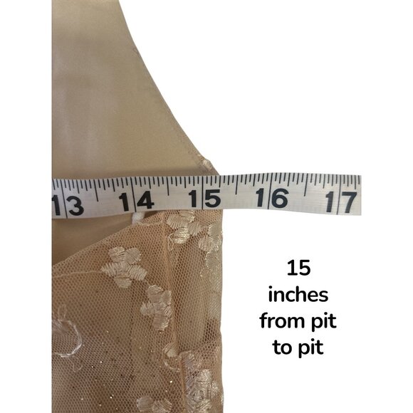 Polka USA Vintage Mesh Lace Midi Dress Nude Cream Floral Embroidered Slip Dress - Picture 11 of 12